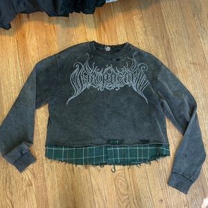 Drop Dead clothing space dye boxy crop sweatshirt with flannel size L